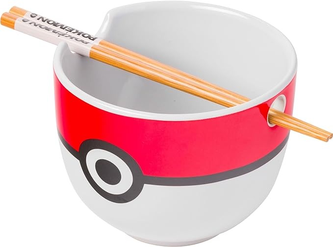 Pokemon Pokeball Ceramic Ramen Bowl with Chopsticks affiliate image